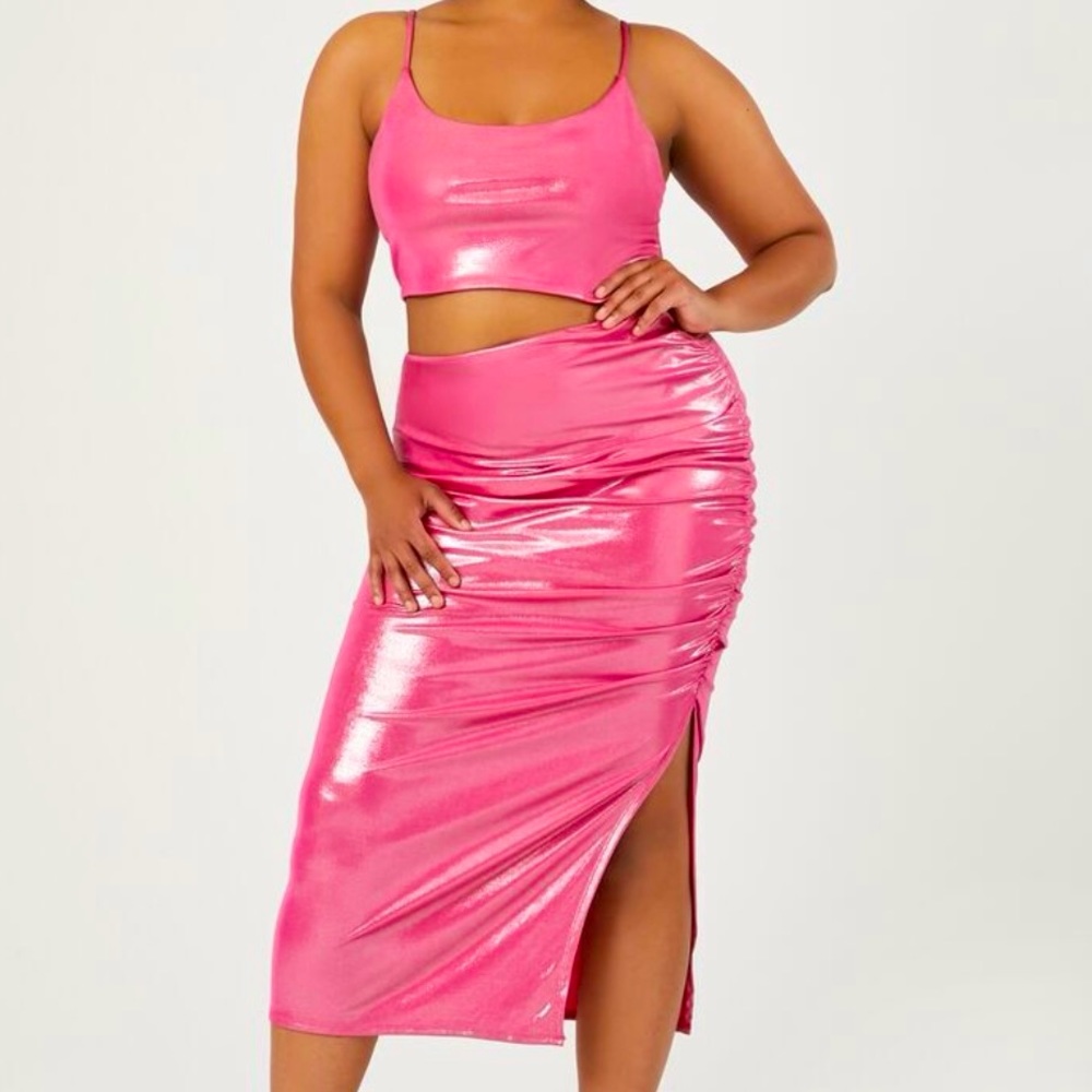 Forever 21 | Plus Size Metallic Cutout Midi Dress, Hot Pink/Silver - EUC